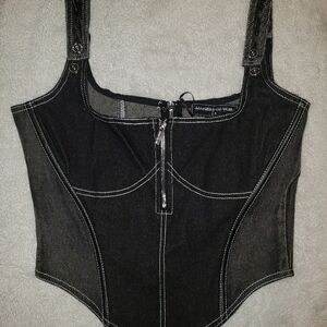 Manière De Voir Black Denim Corset Top